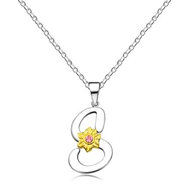 Imagem de Uloveido Colar de girassol inoxidável com inicial letra A a Z 26 alfabetos pingente presentes de formatura para mulheres meninas Y2931, Aço inoxidável, Zircônia cúbica