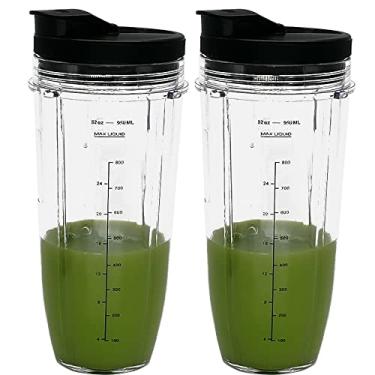 Imagem de Joystar 2 pacotes de reposição de copos de 850 ml com tampas de sip e selo, 950 ml (32oz) caneca de copo de balança de medição, adequado para liquidificadores Nutri Ninja Auto IQ Series, Clear, 2