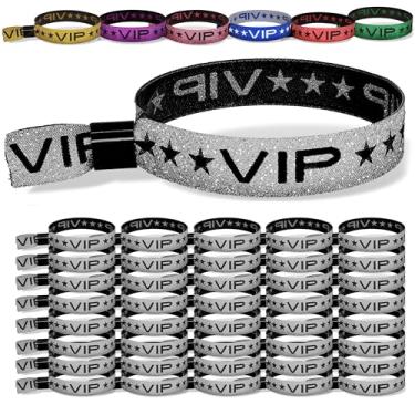 Imagem de TARACANA Pacote com 110 pulseiras de festa VIP verdes brilhantes com clipe de bloqueio seguro. Pulseiras VIP brilhantes ajustáveis para eventos, festas, casamentos e festivais., Tecido tecido