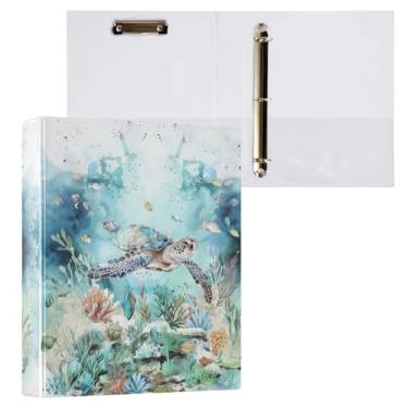 Imagem de Fichário com 3 anéis de tartaruga submarina vida marinha coral 3,8 cm fichário decorativo de 3,8 cm com prancheta e 3 bolsos transparentes, comporta 200 folhas de papel tamanho A4 fichários à prova