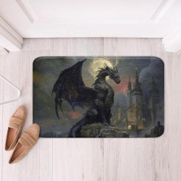 Imagem de Feelyou Tapete de banho antiderrapante dragão mágico dinossauro macio de lã para crianças, meninos, meninas, animais da selva, tapete de banho de poliéster, lua mágica, castelo de casa de banho,