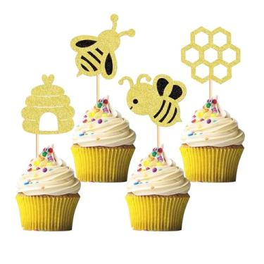 Imagem de Cyodoos 24 PCS Bumble Bee Cupcake Toppers Bumble Bee Party Decorations for Kids Girls Birthday Baby Shower Honey Bee Themed Party Supplies