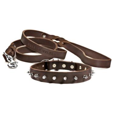 Imagem de Conjunto Dean and Tyler com uma coleira perfurada de 71 cm por 3,5 cm com uma coleira combinando Love To Walk, gancho de pressão de aço inoxidável de 1,8 m, marrom