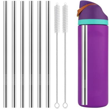 Imagem de Esayendder Canudos de Aço Inoxidável Reutilizáveis 6 Peças Com 2 Escovas de Limpeza, Compatíveis com Garrafa de Água Owala 680 g 947 ml