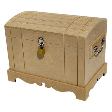 Imagem de Caixa Grande Com Alça Baú Madeira Mdf Natural Cru + Cadeado