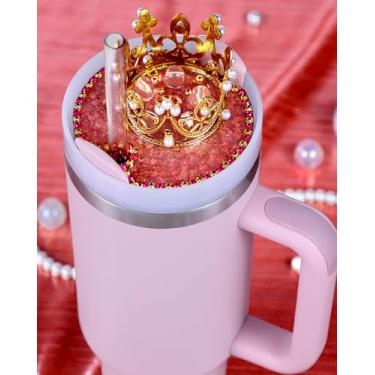 Imagem de Toykee Topo de placa de tampa para copo Stanley 1,134 g - Coroa rosa escura acessórios de decoração fofos para copo, Woter Botter Glitter Bling Decor para mulheres e meninas