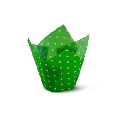 Imagem de Copos de bolo tulipas verdes de bolinhas forros de cupcake forros de muffin papel à prova de gordura 200