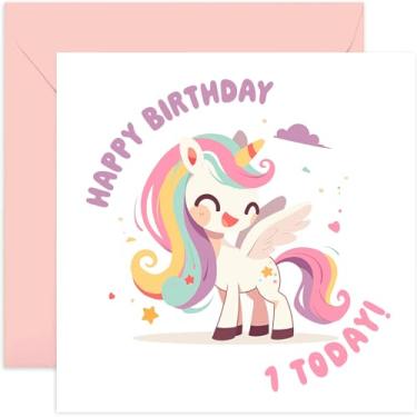 Imagem de Cartão de 1º aniversário para meninas - Cartão de aniversário de unicórnio fofo para ela - Cartão de feliz aniversário infantil para meninas de 1 ano - Presentes de primeiro aniversário para meninas -
