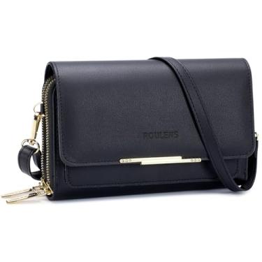 Imagem de Bolsa transversal Roulens pequena feminina, para celular, de ombro, carteira com compartimentos para cartão de crédito, Preto