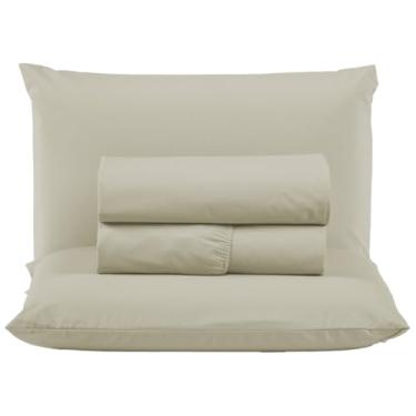 Imagem de Jogo Cama Box Super King Size Algodão Percal 200 Fios Hotel Pousada 4 Peças Lençol com Elástico (Palha)