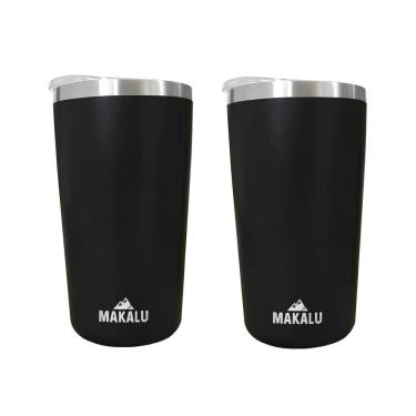 Imagem de Kit 2 Copos Térmicos Aço Inox 420ML Preto p/ Água Cerveja Café - Quente e Frio - Unica Unico