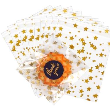 Imagem de COQOFA Sacos de celofane autovedantes Star para petiscos, sacos transparentes para biscoitos, sacos de doces para celofane resseláveis, sacos de presente para celofane, sacos de plástico OPP para lembrancinhas de festa, pacote com 100 (5 x 7 polegadas) para padaria, casamento, aniversário, festa, au