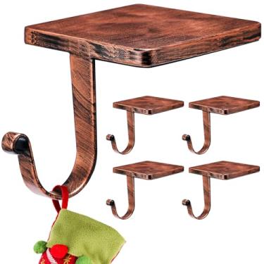 Imagem de Tandefio 4 peças de suportes de meia de Natal para manto, cabides resistentes com almofadas protetoras de ferro fundido, ganchos de meia de Natal para lareira prateleira de casa (cobre vintage)