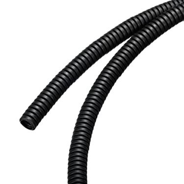 Imagem de Rebower Capa flexível de tear de fio dividido resistente ao calor de conduíte ondulado, para [protetor de cabo de escritório, cabo elétrico] - 25/64 polegadas x 9/32 polegadas x 17,7 pés, preto