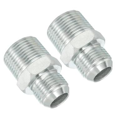 Imagem de PATIKIL Conector adaptador de tubo 1-1/40.6 cm macho 37 ° Flare JIC x 2.5 cm macho R encaixe de tubulação 2 peças conector hidráulico de encaixe de restrição de alimentação de óleo para sistema de