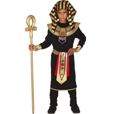Imagem de Fantasia Infantil Menino Halloween e Carnaval Roupa Faraó Preta Super Luxuosa Com Nemés (GG 10-12)