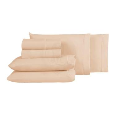 Imagem de Jogo de Lençol Roupa Cama 100% Algodao 300 Fios 198x158x35 6 Peças (Salmão, Queen)