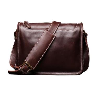 Imagem de Bolsa de ombro masculina vintage, bolsa crossbody de couro genuíno para homens, bolsa mensageiro de 12,9 polegadas, bolsa para laptop(Coffee)
