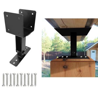 Imagem de Kit de suportes de elevação de telhado para pérgula de pérgula, suportes de poste de madeira de ângulo ajustável para madeira de 10 x 10 x 15 cm, cobertura de pátio de pérgola resistente preta com