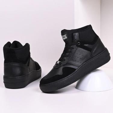Imagem de Tenis Casual Bota Masculino Feminino Nyc Shoes Cano Alto, 39, Preto