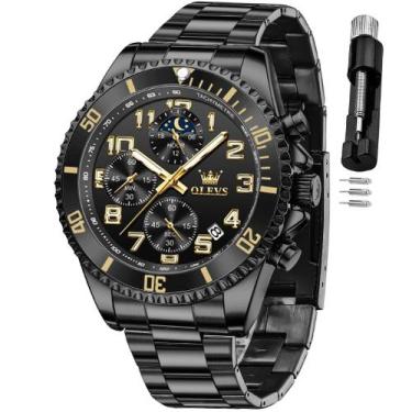 Imagem de Relógio OLEVS Black Chronograph Moon Phase Stainless Steel Masculino