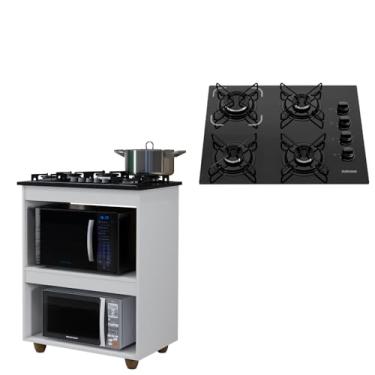 Imagem de Kit Balcão Cooktop 4 Bocas Itatiaia Turim Branco Com 2 Espaços