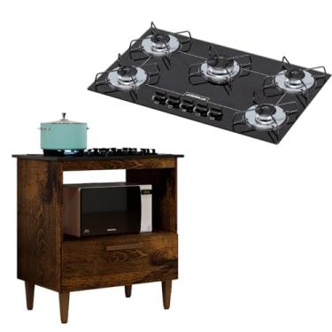 Imagem de Kit Balcão Cooktop 5 Bocas 1 Porta Ypê Com Fogão Cooktop Ultrachama Preto