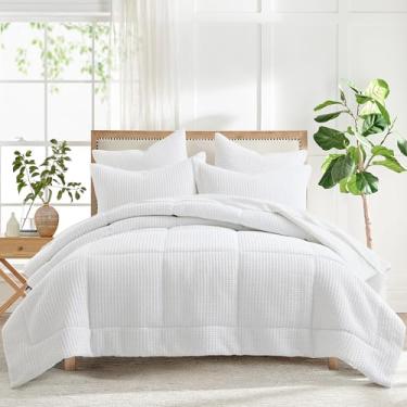 Imagem de Levtex Home - Conjunto de Edredom Mills Waffle Branco Brilhante - Edredom Casal/Queen + Duas Fronhas Padrão - Tecido Waffle Branco Brilhante - Edredom (229 x 238 cm) e Fronha (66 x 50 cm) - Algodão