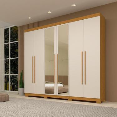 Imagem de Guarda Roupa Casal Itália 6 Portas Com Espelho 100% Mdf Linhamobília Cinamomo Off White