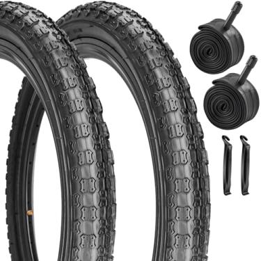 Imagem de APEXRUN Pneus de bicicleta infantil pacote com 2 pneus de bicicleta e par de tubos internos com alavancas de pneu conjunto de substituição 40,6 x 5,125 cm pneu de bicicleta dobrável para BMX MTB