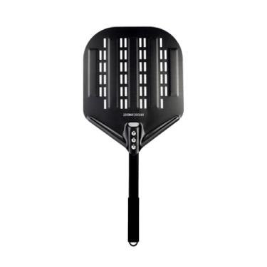 Imagem de ANYDOCANMOOT Espátula de pizza perfurada de 15 cm, espátula de pizza de metal com cabo longo, para uso interno e externo (30,5 cm preto)