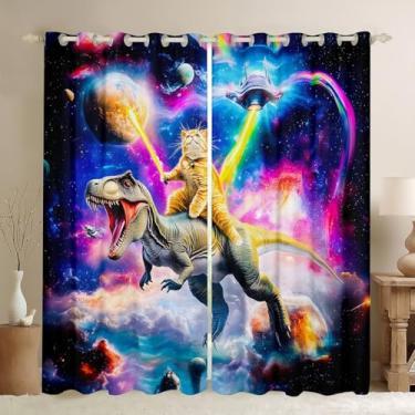 Imagem de Feelyou Lindas cortinas de gato para quarto e sala de estar (2 painéis, 42 x 84 polegadas) sabre de luz dinossauro 30%-50% cortinas blackout cortinas de janela do espaço sideral tratamentos