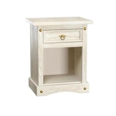 Imagem de Mesa de Cabeceira em Madeira Branco Rústico 1 Gaveta Marin Brasil