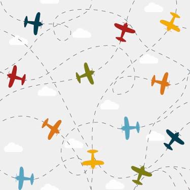 Imagem de Papel De Parede 3m Adesivo Quarto Infantil Aviões Nuvem