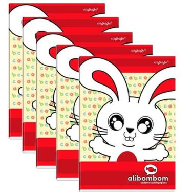 Imagem de Kit 5 Cadernos Brochurão 60 Folhas Reforçada Alibombom Capa Vermelha