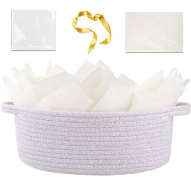 Imagem de OIAHOMY Cesta de presente com alça, cesta de tecido pequena com saco de presente, fita e papel de embrulho, caixas de berçário vazias para encher com itens pequenos, organizador de brinquedos para