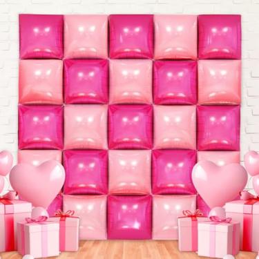 Imagem de MEMOVAN Hot Magenta Pink Square Foil Balloons Wall Backdrop Rose Square Balloon Double Sided Pink Balloons Arch Kit for Girl Anniversary Bachelorette Birthday Valentines Day-25pcs