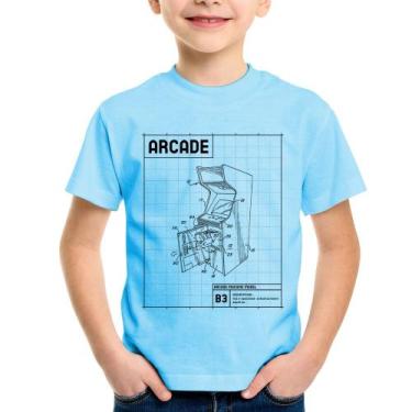 Imagem de Camiseta Infantil Arcade Fliperama Projeto - Foca na Moda, Azul bebê, 