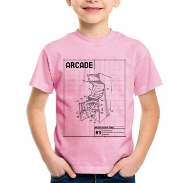 Imagem de Camiseta Infantil Arcade Fliperama Projeto - Foca na Moda, Rosa bebê, 