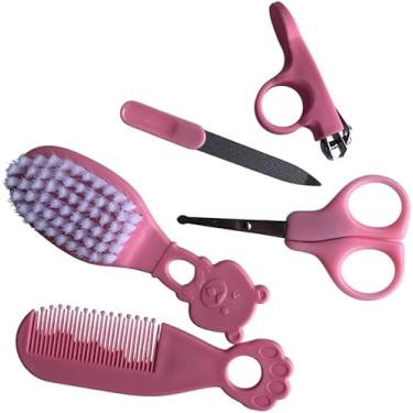 Imagem de Kit de Cuidados Higienico Infantil Cortador Pente Escova de Cabelo Tesoura para Unha (Rosa)
