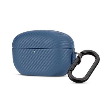 Imagem de HAOBOBRO Capa para WF-1000XM5, capa de couro genuíno amigável à pele com chaveiro, textura de fibra de carbono, feita à mão para capa de couro WF 1000XM5 - azul