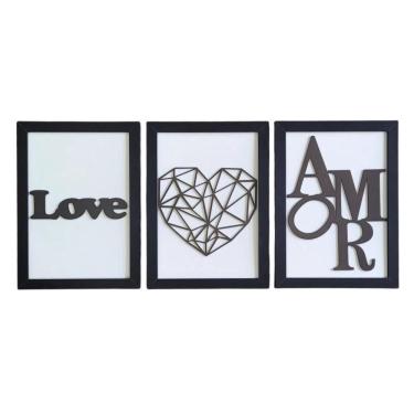 Imagem de Kit Com 3 Quadros Personalizados Em Mdf (33x24,5) Kit 3 Quadros 1 - Preto