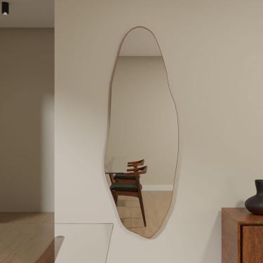 Imagem de Espelho Orgânico 115cm X 60cm E05 Moldura Couro Caramelo
