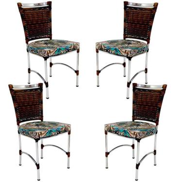 Imagem de 4 Cadeiras Jk Em Alumínio E Fibra Sintética Cozinha Edícula Argila E Maranta Bege