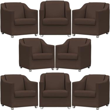 Imagem de Kit 8 Poltronas Mila Corino Cores Pé De Plástico Cromado - Marrom Corino