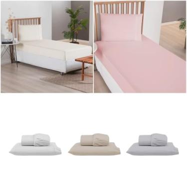 Imagem de Jogo de Lençol Solteiro 2 Peças 300 Fios Micropercal Ponto Palito 1,88m x 88cm x 30cm Liso Cáqui