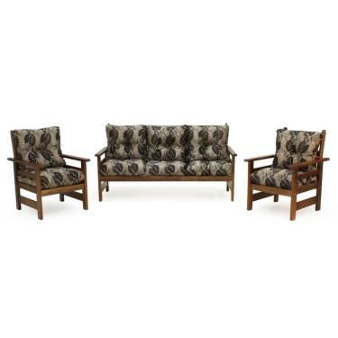 Imagem de Conjunto Sofá Havaí 3 Lugares + 2 Poltronas De Madeira Com Almofadas Confortáveis - Floral