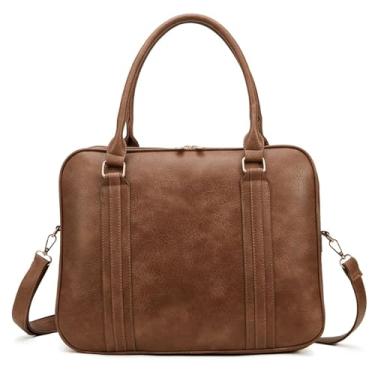 Imagem de Bolsa Feminina Pasta Executiva para Notebook até 15.6” Reforçada Couro Ecológico para Trabalho, Reuniões e Dia a Dia (Caqui)