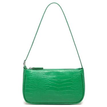 Imagem de WSRYDJDL Bolsa pequena para mulheres, bolsa de ombro ajustável, estampa de crocodilo, bolsa clutch com fecho de zíper retrô, Verde