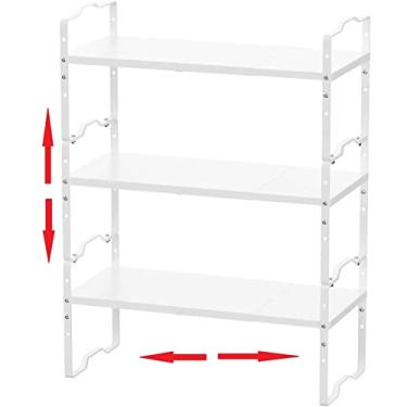 Imagem de Jojocross Prateleira expansível para organizador de armário, prateleira empilhável de especiarias na cozinha e no banheiro, organização de armário de bancada (Grande/3 pacotes/branco)